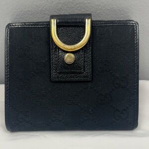 Gucci Black leather Small Wallet with Gold D-Ring Accent